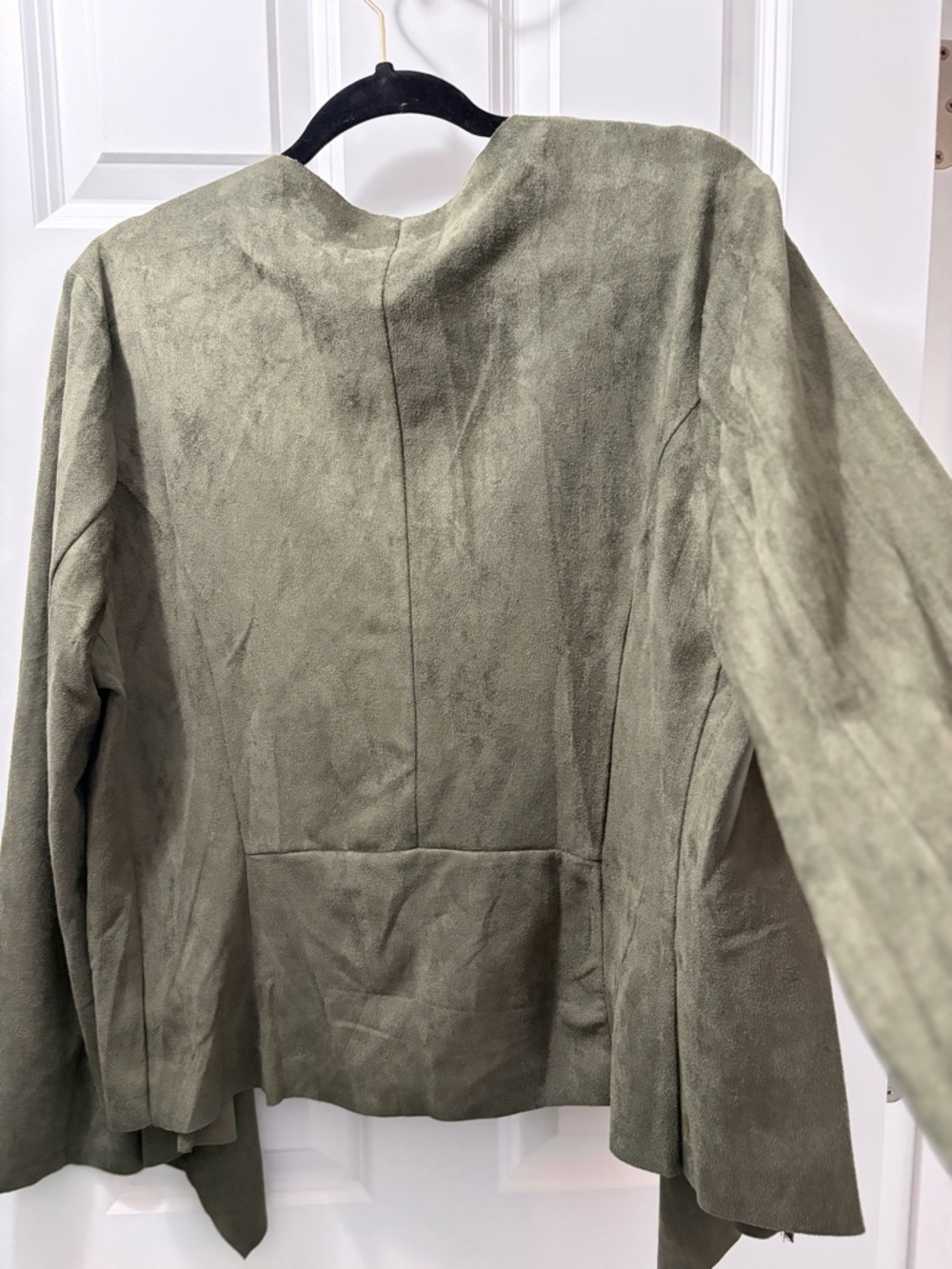She + Sky Olive Green Sued like Open- Front Draped Boho Jacket/ Cardigan - Picture 4 of 5
